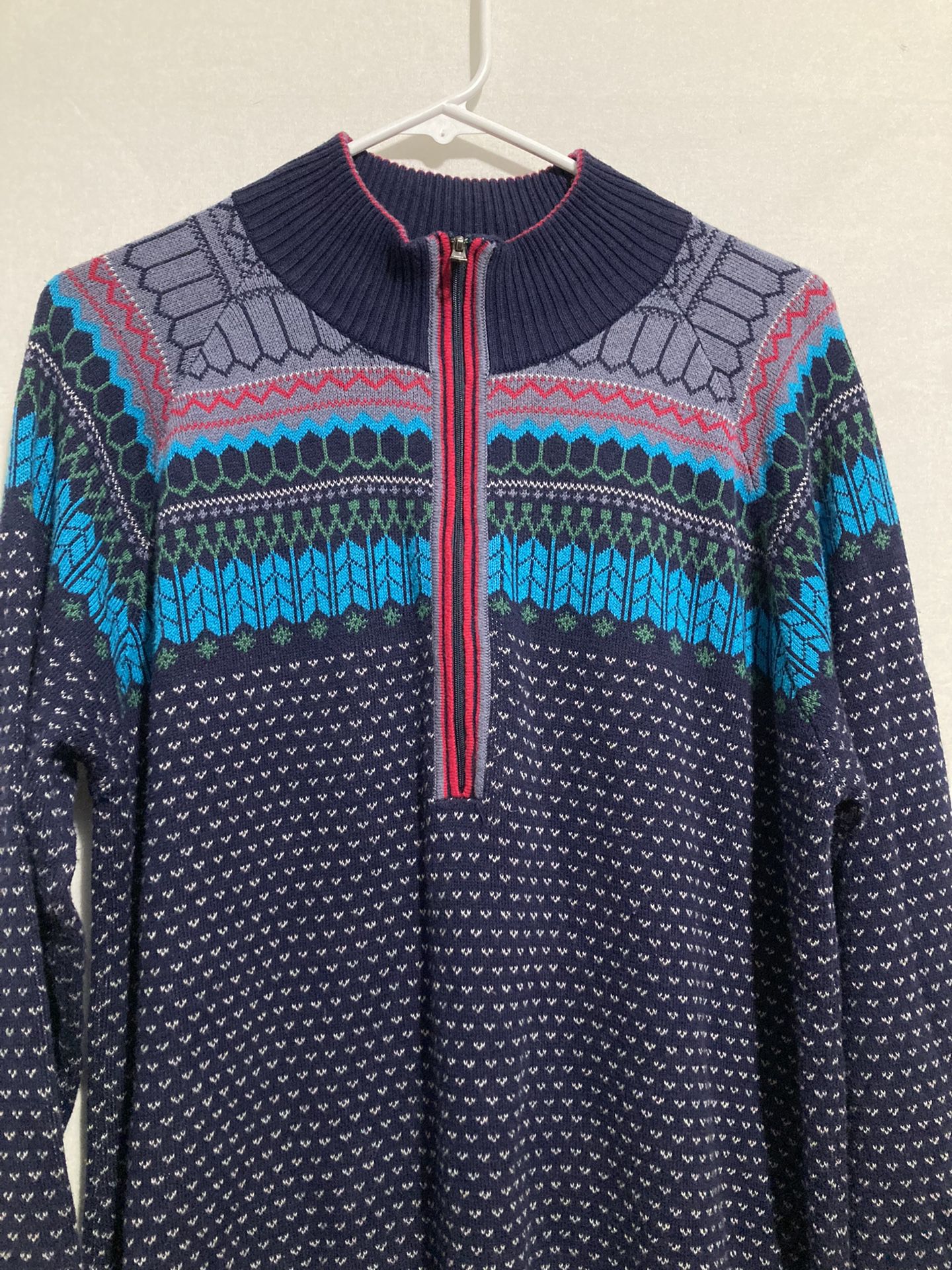 Eddie Bauer Nordic Fair Isle Sweater Mens XL Half Zip Pullover Geometric Soft