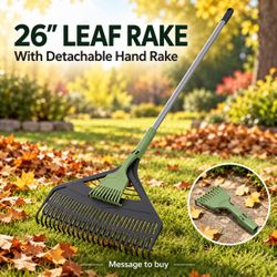 26" Leaf Rake with Detachable Hand Rake