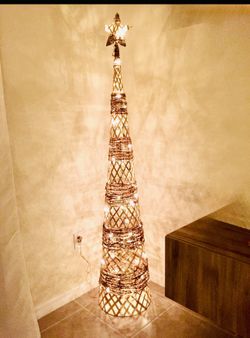 Lighted rattan cone Christmas tree