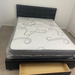 NEW BED FRAME FULL SIZE WITH MATTRESS AND BOX SPRING 