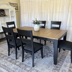  ❤️Farmhouse table bench 6 six chairs black brown dinning comedor farm style dinner dining set rustic boho hutch 