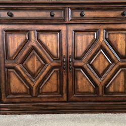 Wood Breakfront/Buffet With Marble Top