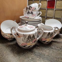 Vintage Hand Painted Lithopane Geisha Girl Tea Set