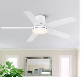 Amice 52 in. Indoor Matte White Flush Mount Standard Ceiling Fan with Integrated LED, Remote and Reversible Motor