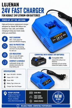 Battery Charger-LUJENAN 24V 3.5A Fast Charger for Kobalt 24V Lithium-Ion Batteries – 85W Replacement Charger