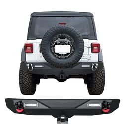 Vijay Rear Bumper For 2018-2025 Jeep Wrangler JL/JLU New Rear Bumper w/ LED Lights+D-Rings