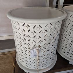 Small Round Carved Mango Wood Accent Table