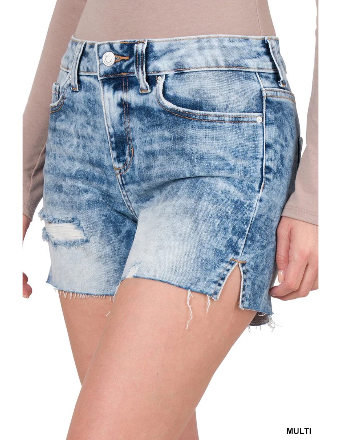 Zenana Acid Wash Distressed Denim Cutoff Shorts small