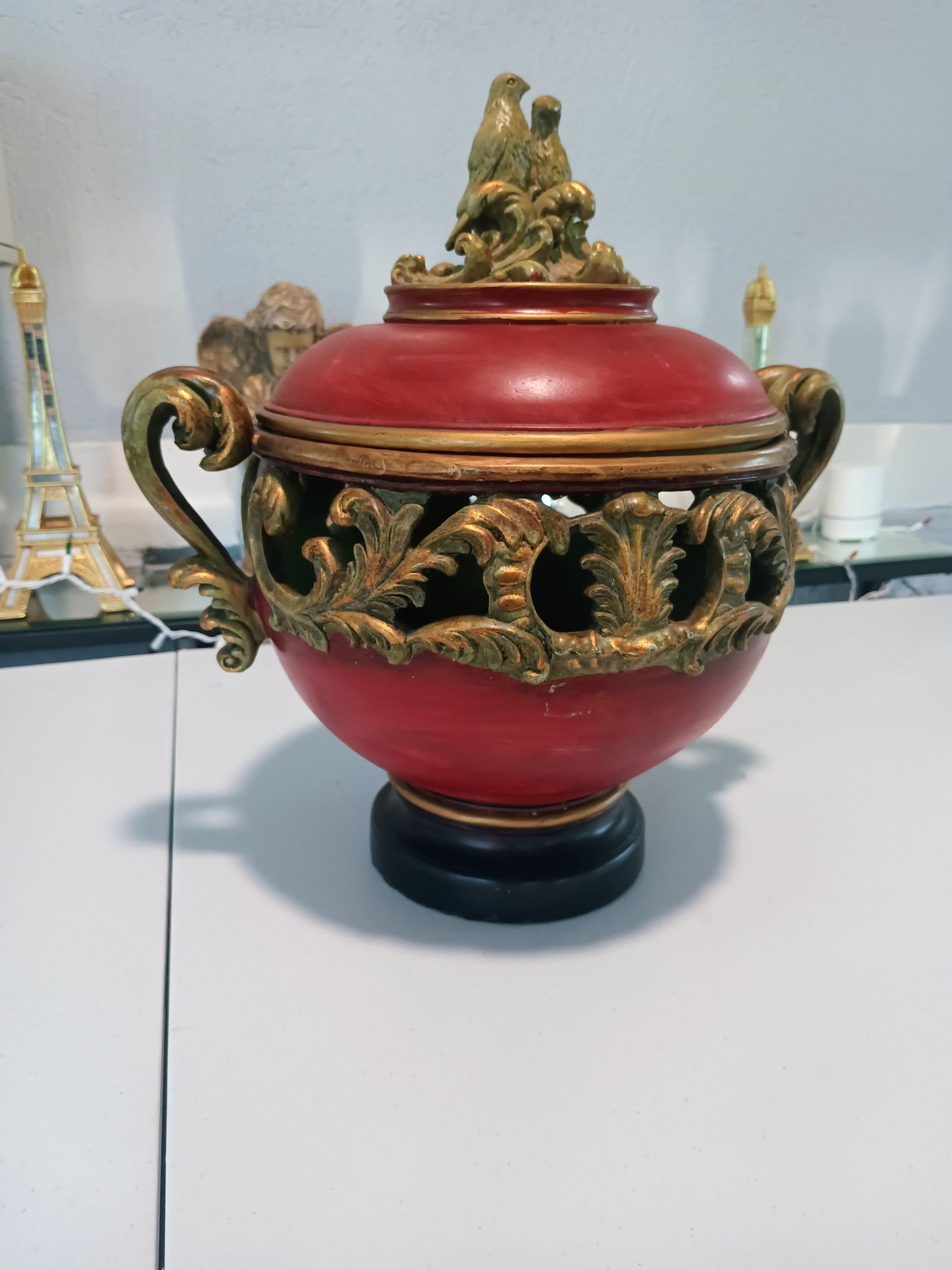 Sterling Industries Bird Finial Centerpiece - Louis XIV Style - Red & Gold