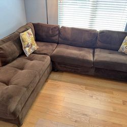 Modern Brown Velvet Corner Sectional – Clean, Spacious, Stylish