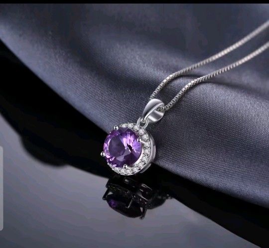 925 Sterling Silver Created Alexandrite Sapphire Round Pendant Necklace