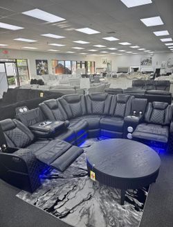 Power Reclining Sectional w/LED light, Wireless surround system, USB charger, & more 