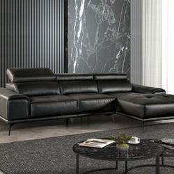 Brand New Black Leather Modern Style Sectional Sofa