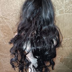 Long Black Straight Curly Wig 