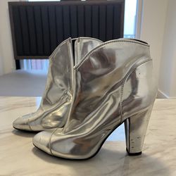 Burberry Patent Leather Silver Ankle Boots