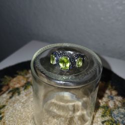 925 Silver Peridot Black Spinel Ring 