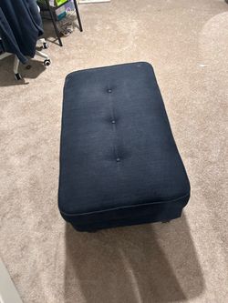 Navy Blue Tufted Fabric Ottoman