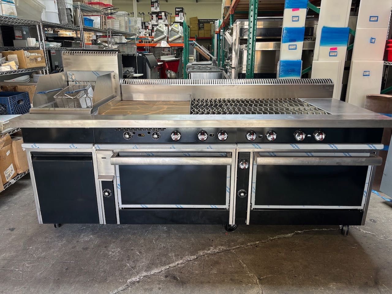 NEW 90" Cooking Suite Combination Jade Range Gas Deep Fryer Griddle 6 Burner Open Flame On 2 Ovens #4072