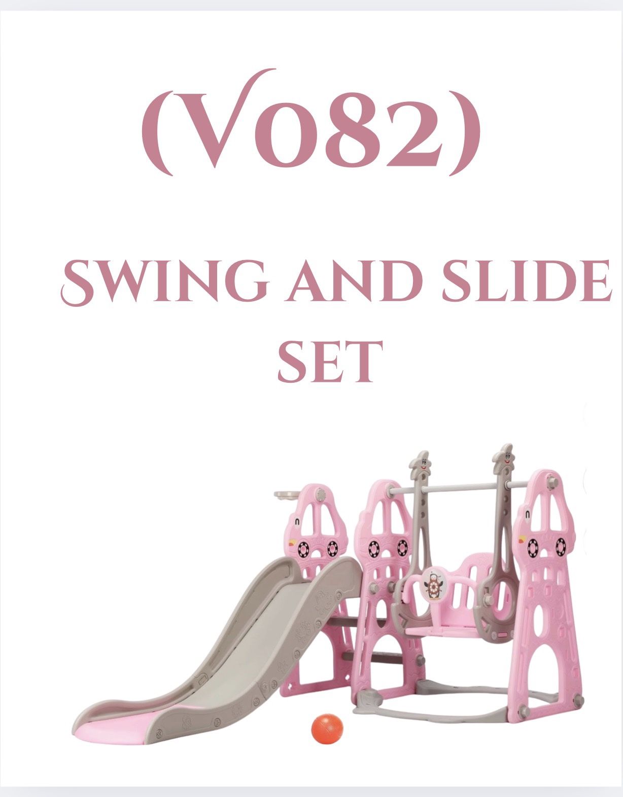 4 in 1 Indoor Toddlers Pink Climber Slide BasketBall Hoop and Long Slide Swing and Slide Set (V082)