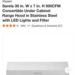 Sarela 30 in. W x 7 in. H 500CFM Convertible Under Cabinet Range Hood in Stainless Steel wit