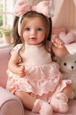20 Inch Lifelike Reborn Baby Dolls, Long Brown Hair Girl Handmade Realistic-Newborn Baby Doll, Real Life Baby Dolls with Clothes and Toy Accessories, 