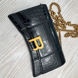 Authentic Balenciaga croc purse bag with gold chain