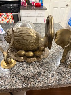 Brass Bird with Eggs Figurine Set