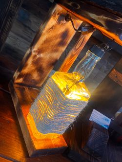 Handmade Rustic Upcycled Glass Lamp - Shou Sugi Ban Wood