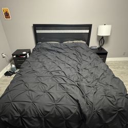 Queen Bed frame with 1 Nightstand and 2 lamps (all in picture)  Lightly used, moving sale