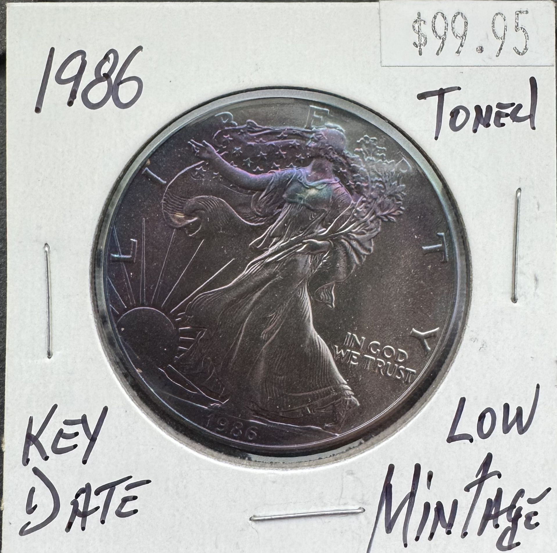 1986 1 oz Silver American Eagle BU Artificial Toning