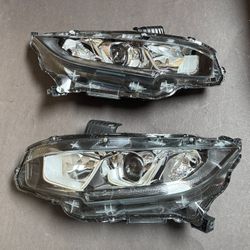 Pair Halogen W/LED DRL Headlights 2016-2020 Honda Civic Electroplated Left Right Side Headlamps Assembly 