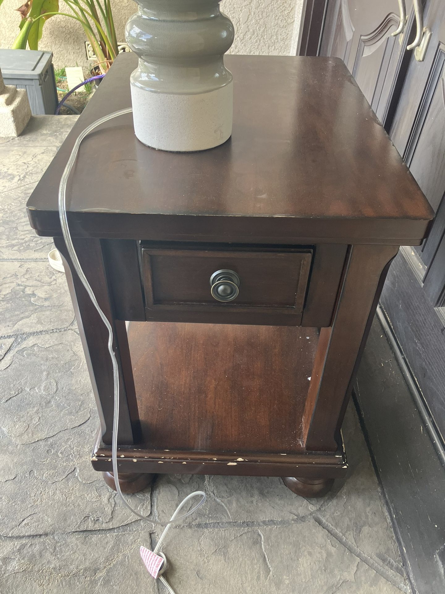 Solid wood, end table and lamp