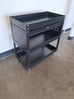 Black Metal Rolling Tool Cart with Drawer
