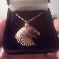 Real Silver Eagle Head Pendant W/ Silver Necklace. 