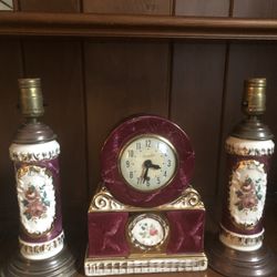 Vintage Ceramic Clock /Matching Lamps