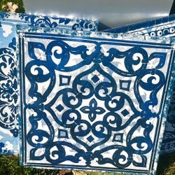 Loma Linda* 13.5"x13.5" Navy/ Light Blue/ Print white Canvas ( Selling As A Set Of 3)