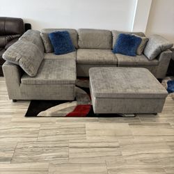 Summer sale event. Lima gray sectional with ottoman now $899. Easy finance option. Same day delivery.