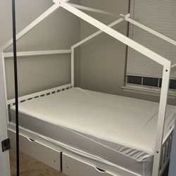 White Full Size princess Doll house bed