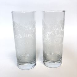 Jack Daniels 12 Oz? Christmas Frosted Snowflake Glass LOT OF 2