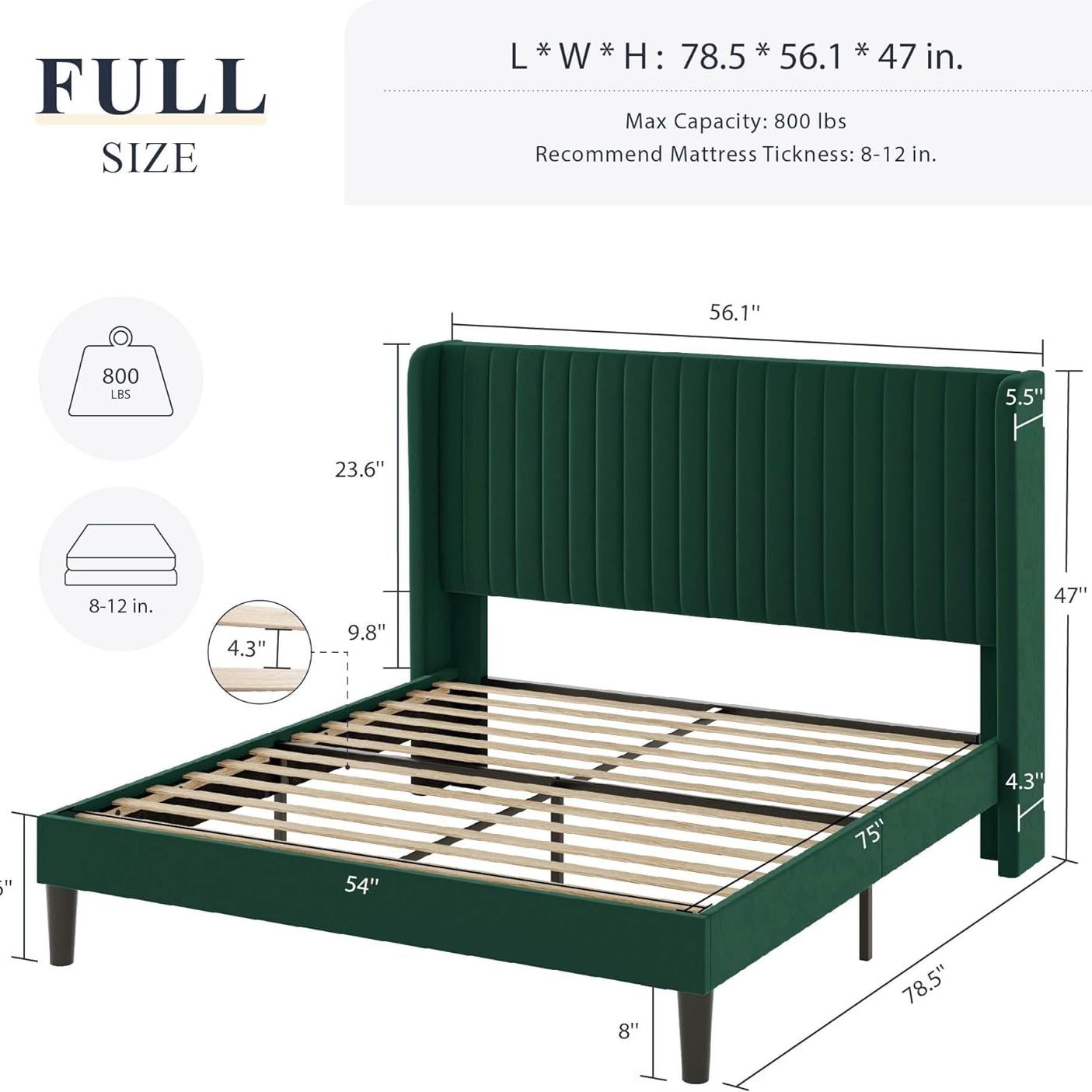 Sage green full size bed frame