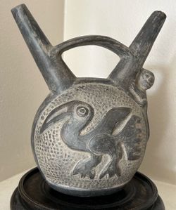 Chimu Peruvian Huaco Vessel Hand Crafted Pre Columbian Ceramic Pottery