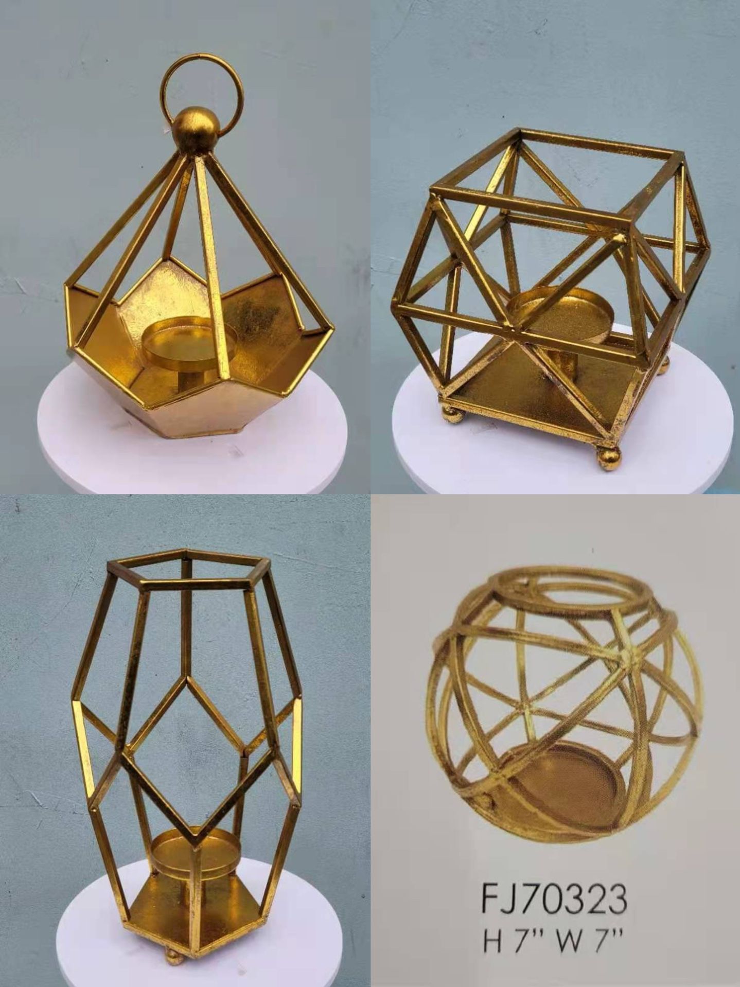 Gold Geometric Candle Holder Set 4 Metal Geometric Centerpieces