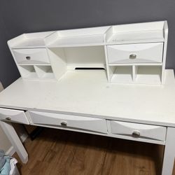 Large White Desk With Shelf And Drawers