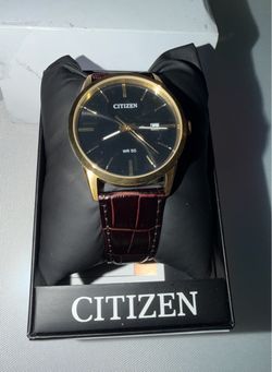 Citizen Men's Dress Watch - Gold-Tone Case, Black Dial, Leather Strap