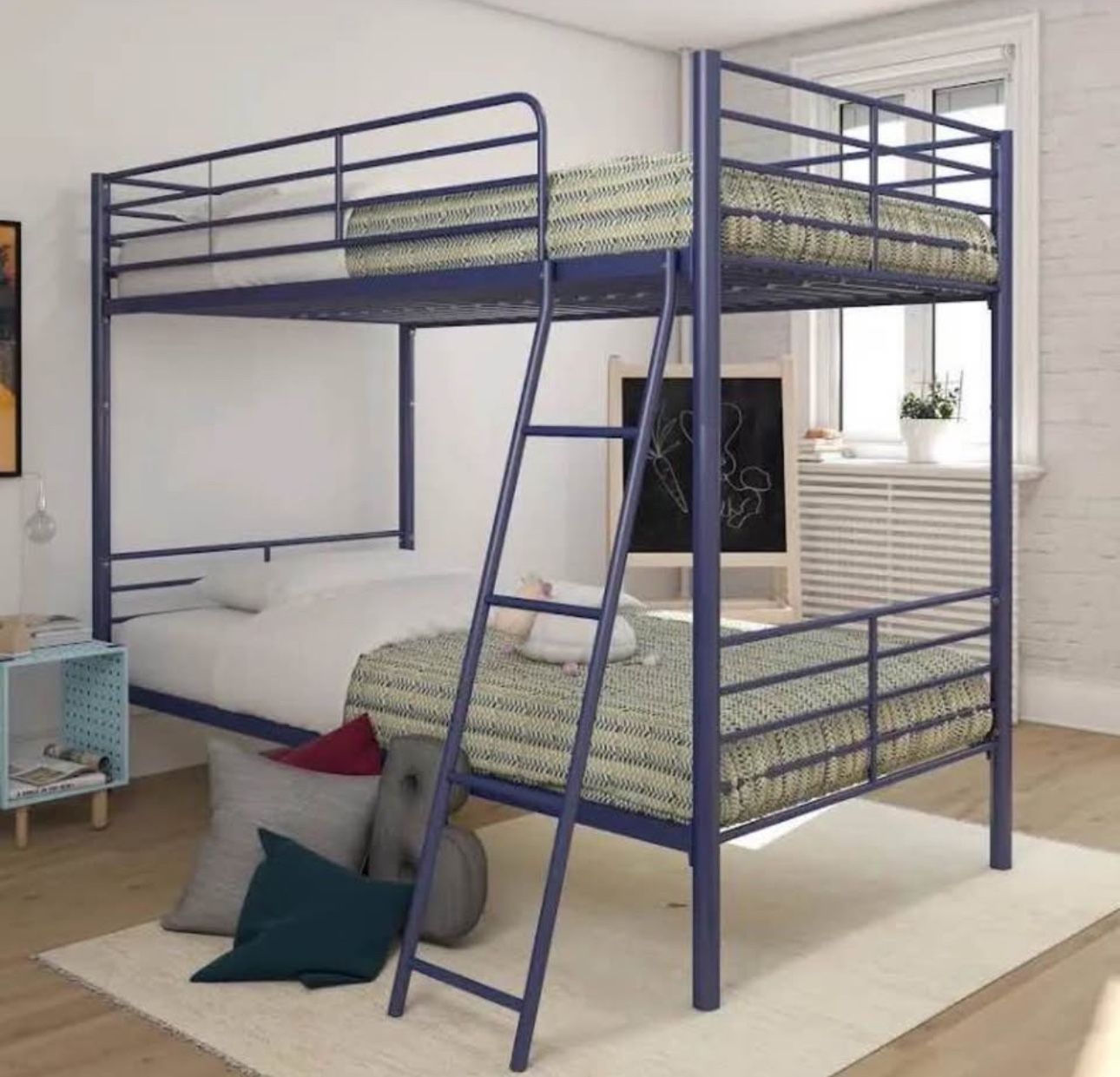 Convertible Twin over Twin Metal Bunk Bed, Blue