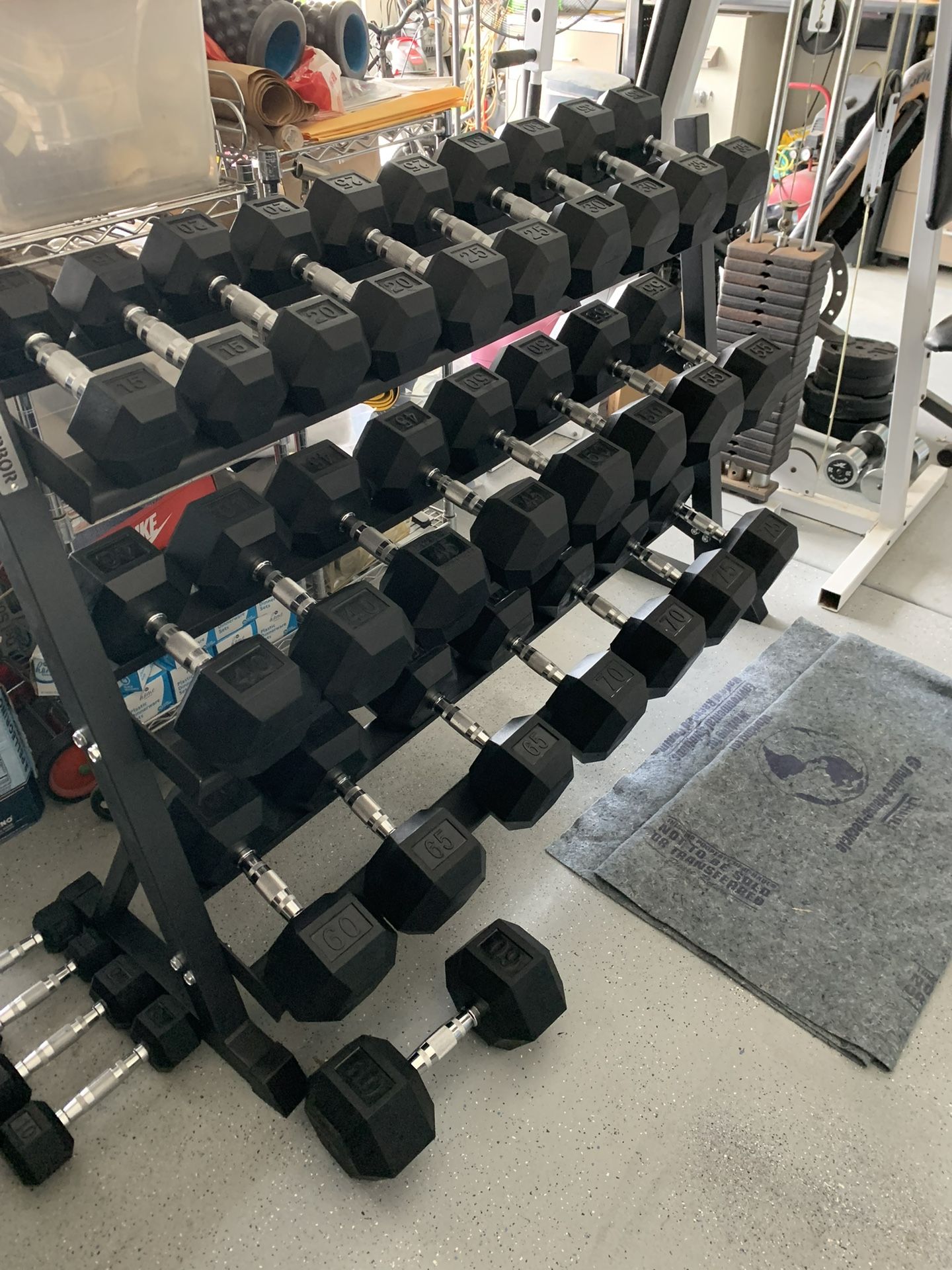 New 5-75lb Rubber Hex Dumbbells; Free Delivery At Full Cost 🚚 ADD DUMBBELL RACK FOR $100 More.. 5 To 75 Rubber Hexagon Dumbbells
