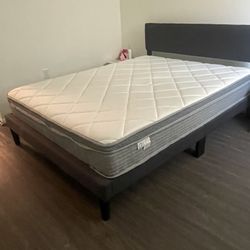 Queen Upholstered Bed Frame + Hybrid Mattress – Excellent Condition