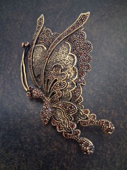 Antique Gold Butterfly Brooch with Rhinestones