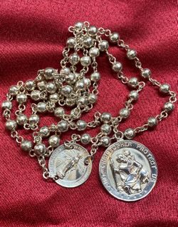 Sterling Silver 925 Necklace With Vintage Saint Christopher Medal