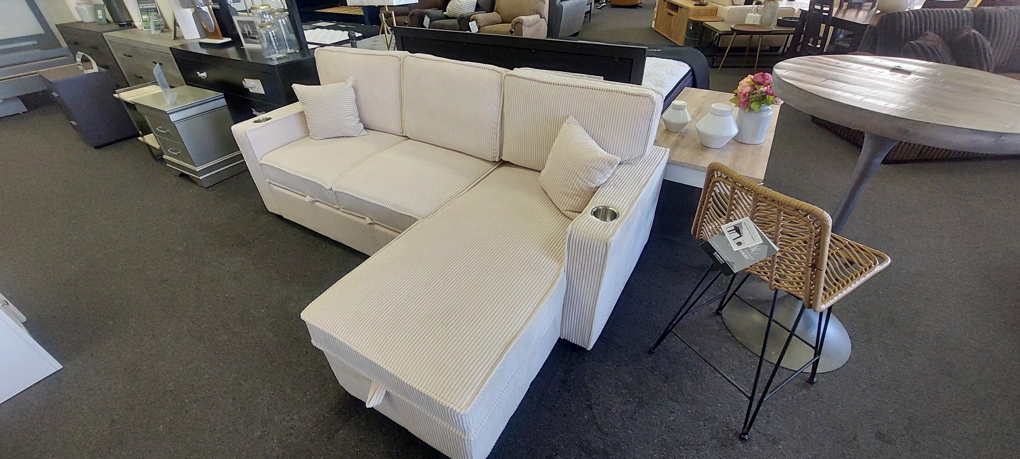 Beige Corduroy Sleeper Sofa